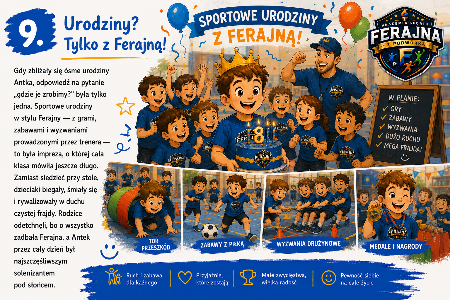 Historia Antka, część 9: Urodziny tylko z Ferajną — sportowe urodziny dla dzieci